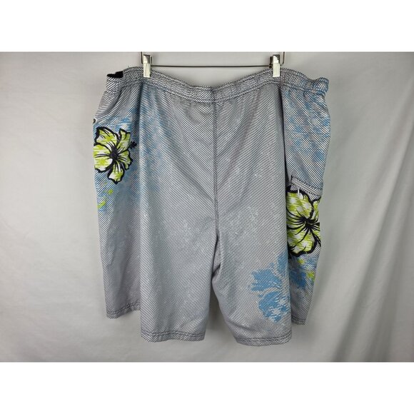 Burnside Mens Swim Trunks Size 3X Blue Striped Floral Lined Swimsuit Swim Shorts - Picture 7 of 11
